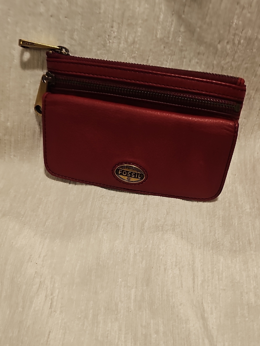 Fossil Red Leather Zip Clutch Wallet - Picture 1 of 12